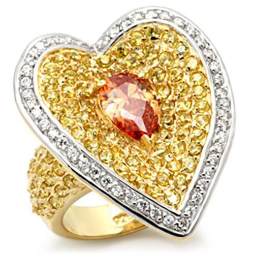 JCES096 Gold+Rhodium 925 Sterling Silver Ring with AAA Grade CZ  in Champagne