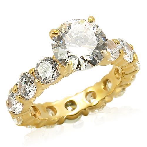 JCES243 Gold 925 Sterling Silver Ring with AAA Grade CZ  in Clear