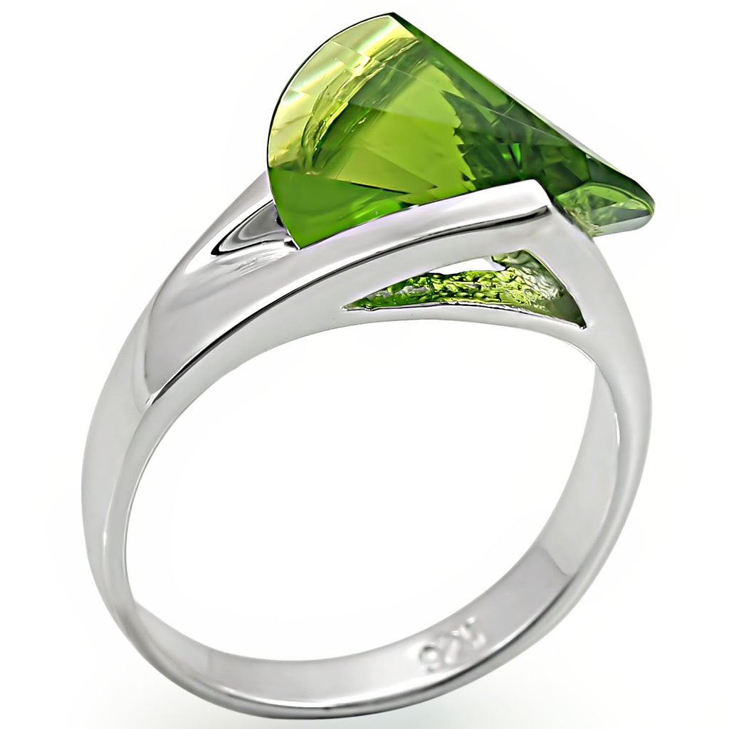 JCES395 Rhodium 925 Sterling Silver Ring with Synthetic Spinel in Peridot
