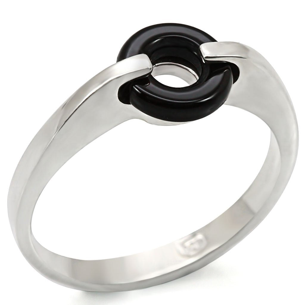 JCES456 Silver 925 Sterling Silver Ring with Semi-Precious Agate in Jet