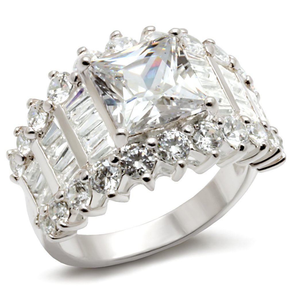 JCES482 Rhodium 925 Sterling Silver Ring with AAA Grade CZ  in Clear