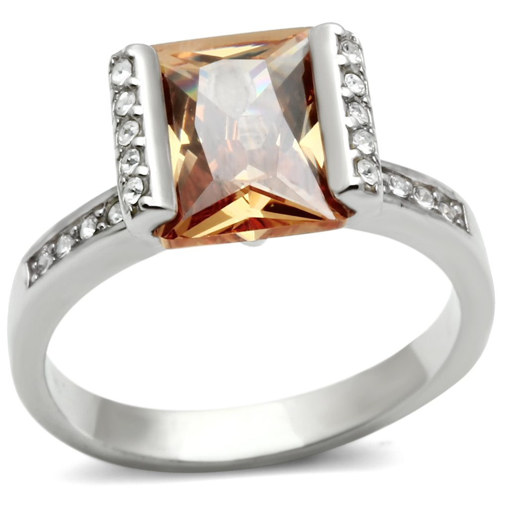 JCES528 Rhodium 925 Sterling Silver Ring with AAA Grade CZ  in Champagne