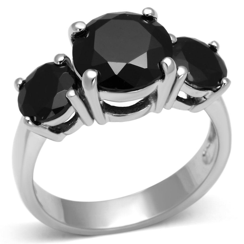JCES554 Rhodium 925 Sterling Silver Ring with AAA Grade CZ  in Jet