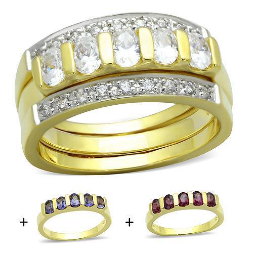 JCES747 Gold 925 Sterling Silver Ring with AAA Grade CZ  in Multi Color