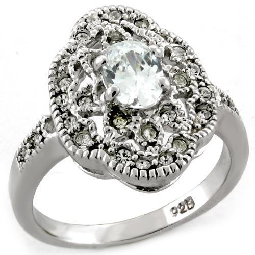 JCE3818 Rhodium 925 Sterling Silver Ring with AAA Grade CZ  in Clear