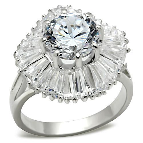 JCE020 Silver 925 Sterling Silver Ring with AAA Grade CZ  in Clear