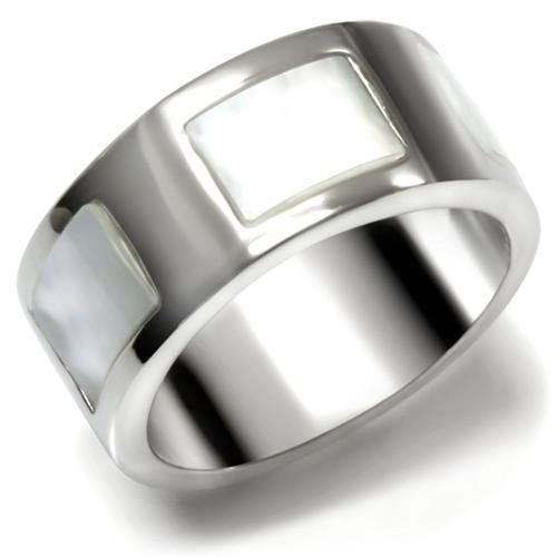 JCE043 High polished (no plating) Stainless Steel Ring with Precious Stone Conch in White
