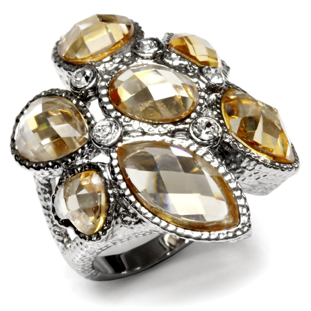 JCE044 High polished (no plating) Stainless Steel Ring with AAA Grade CZ  in Champagne