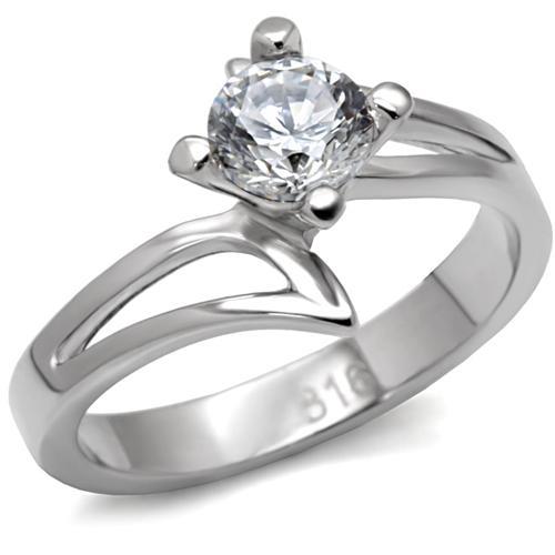 JCE063 High polished (no plating) Stainless Steel Ring with AAA Grade CZ  in Clear