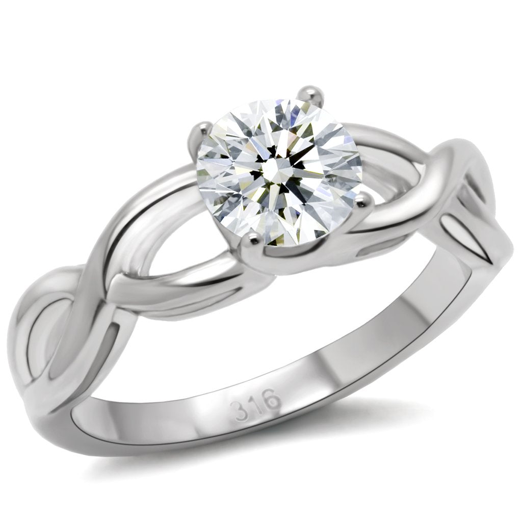 JCE065 High polished (no plating) Stainless Steel Ring with AAA Grade CZ  in Clear
