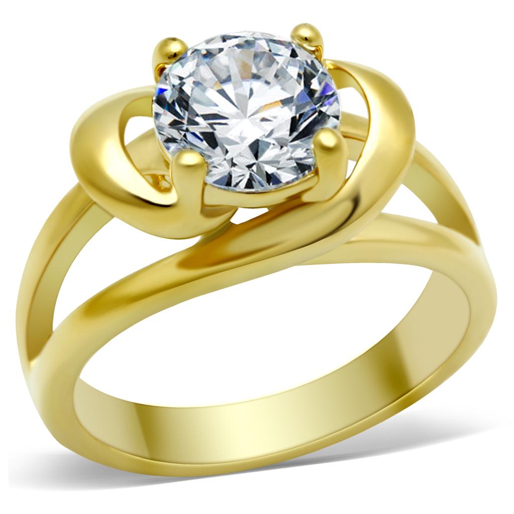 JCE066G IP Gold(Ion Plating) Stainless Steel Ring with AAA Grade CZ  in Clear
