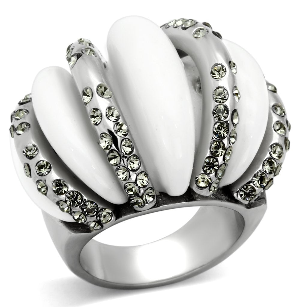 JCE1011 High polished (no plating) Stainless Steel Ring with Top Grade Crystal  in Black Diamond