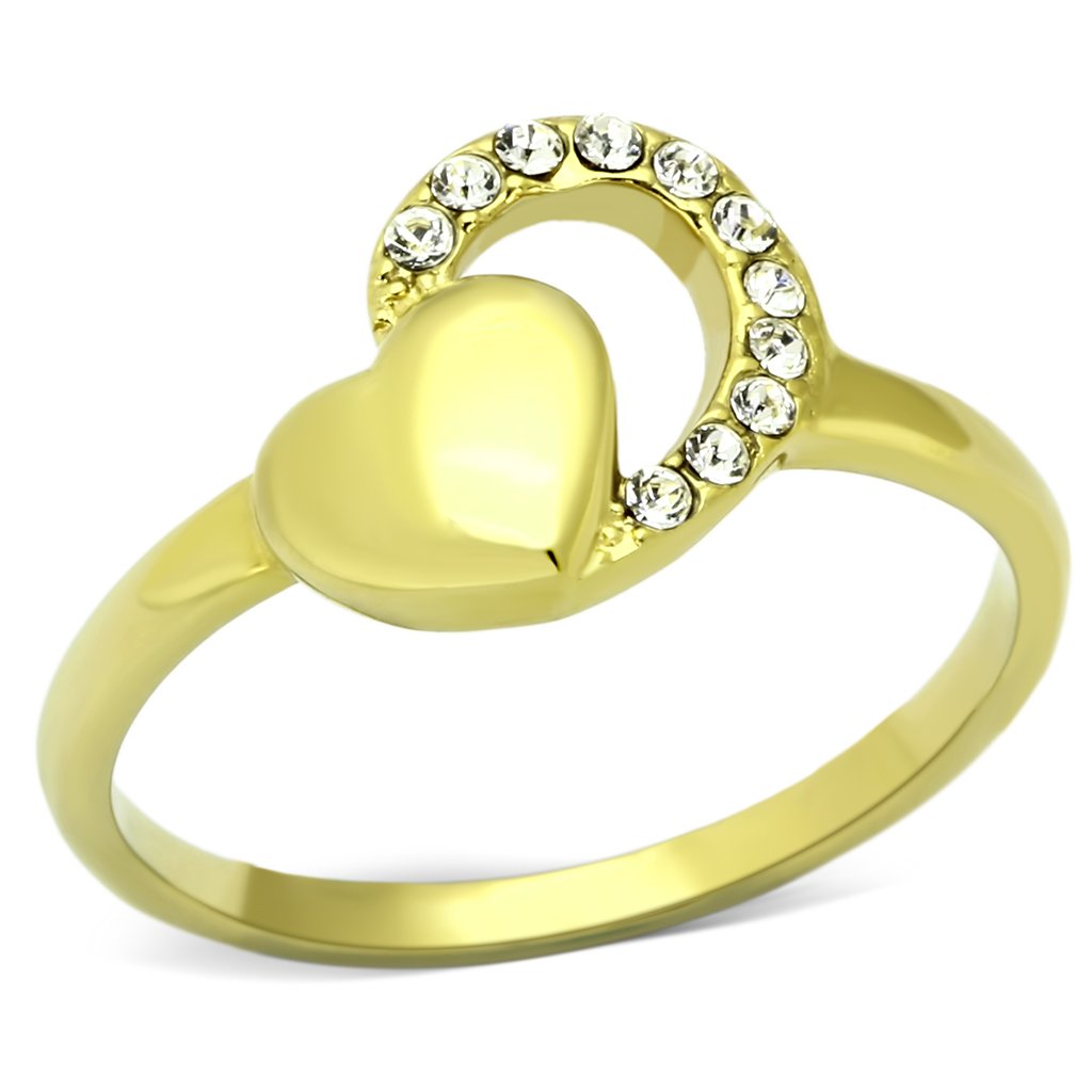 JCE1024 IP Gold(Ion Plating) Stainless Steel Ring with Top Grade Crystal  in Clear