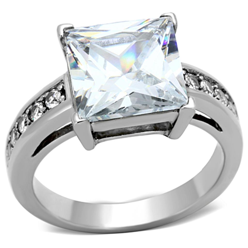 JCE1081 High polished (no plating) Stainless Steel Ring with AAA Grade CZ  in Clear