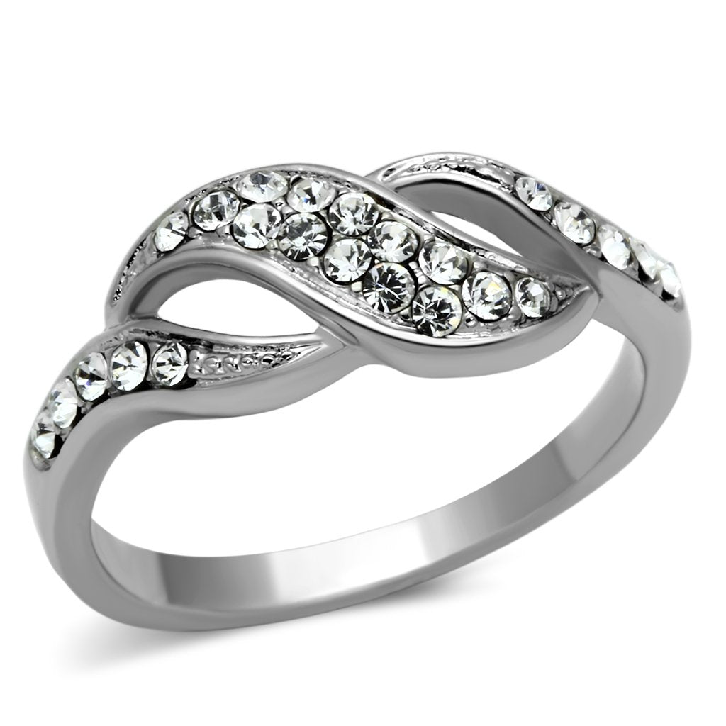 JCE1085 High polished (no plating) Stainless Steel Ring with Top Grade Crystal  in Clear