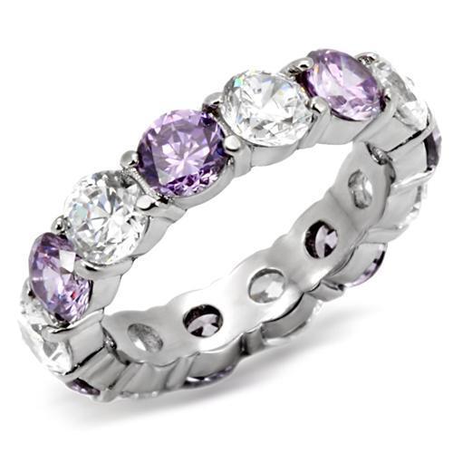 JCE109 High polished (no plating) Stainless Steel Ring with AAA Grade CZ  in Amethyst