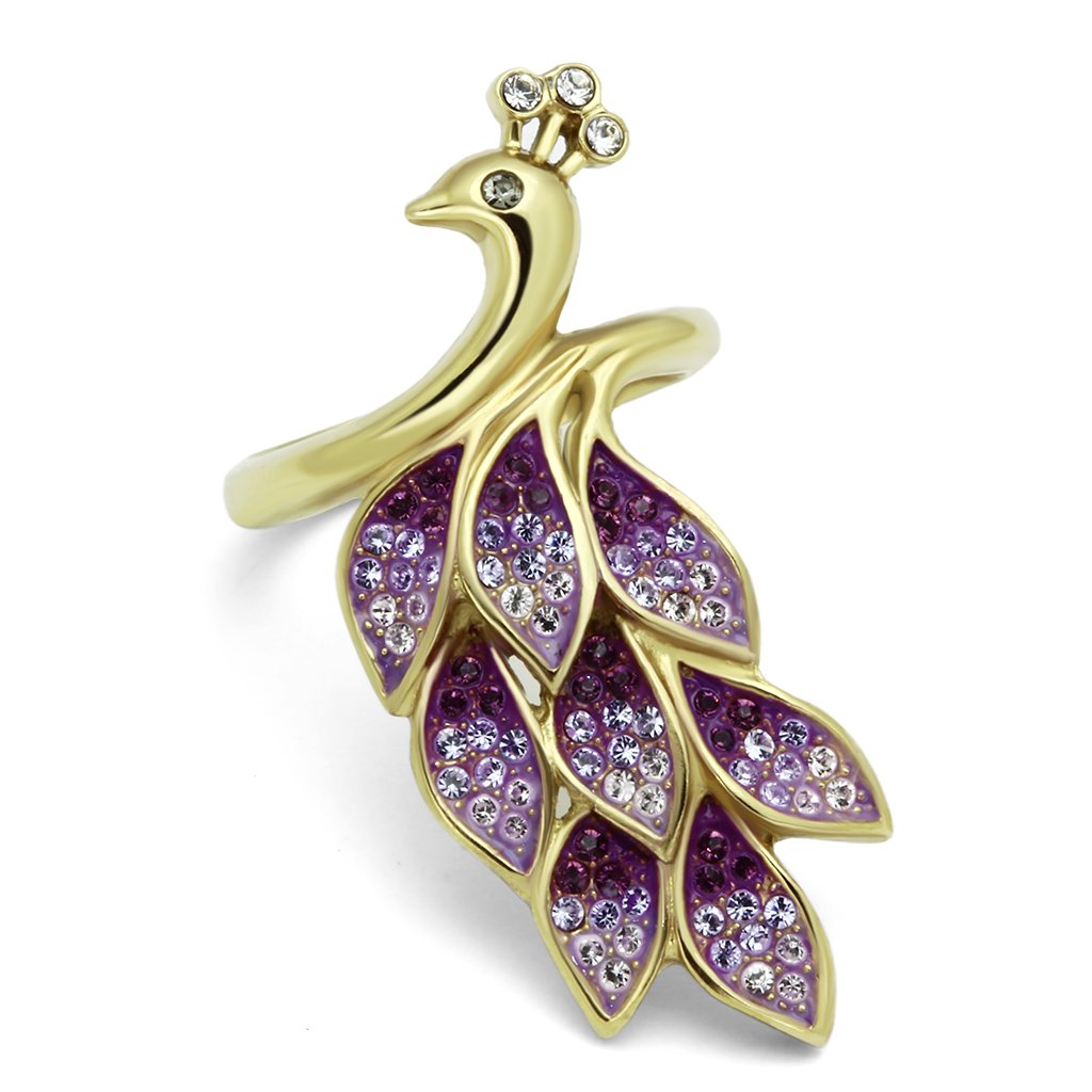 JCE1101 IP Gold(Ion Plating) Stainless Steel Ring with Top Grade Crystal  in Multi Color