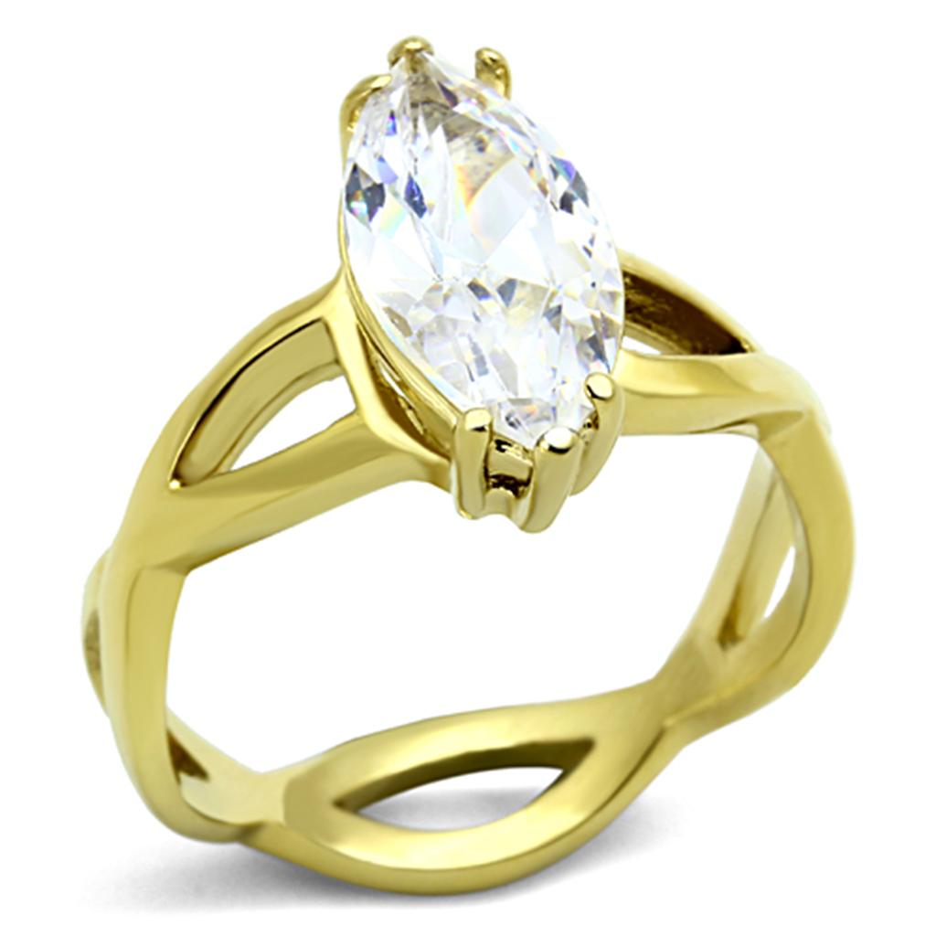 JCE1106 IP Gold(Ion Plating) Stainless Steel Ring with AAA Grade CZ  in Clear