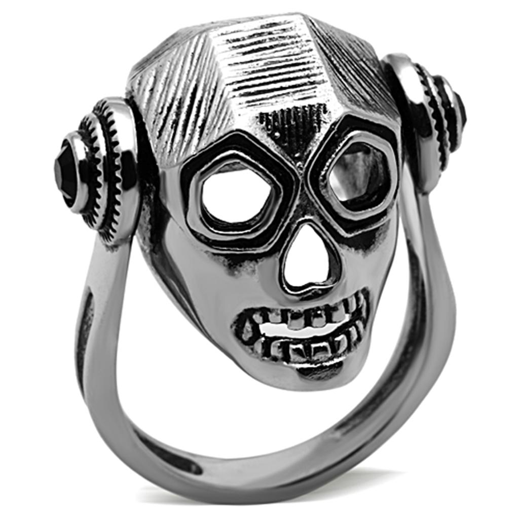 JCE1115 High polished (no plating) Stainless Steel Ring with Top Grade Crystal  in Jet