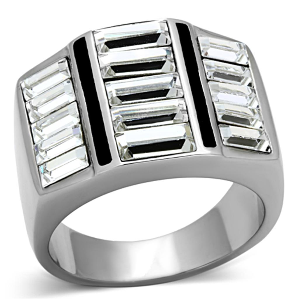JCE1185 High polished (no plating) Stainless Steel Ring with Top Grade Crystal  in Clear