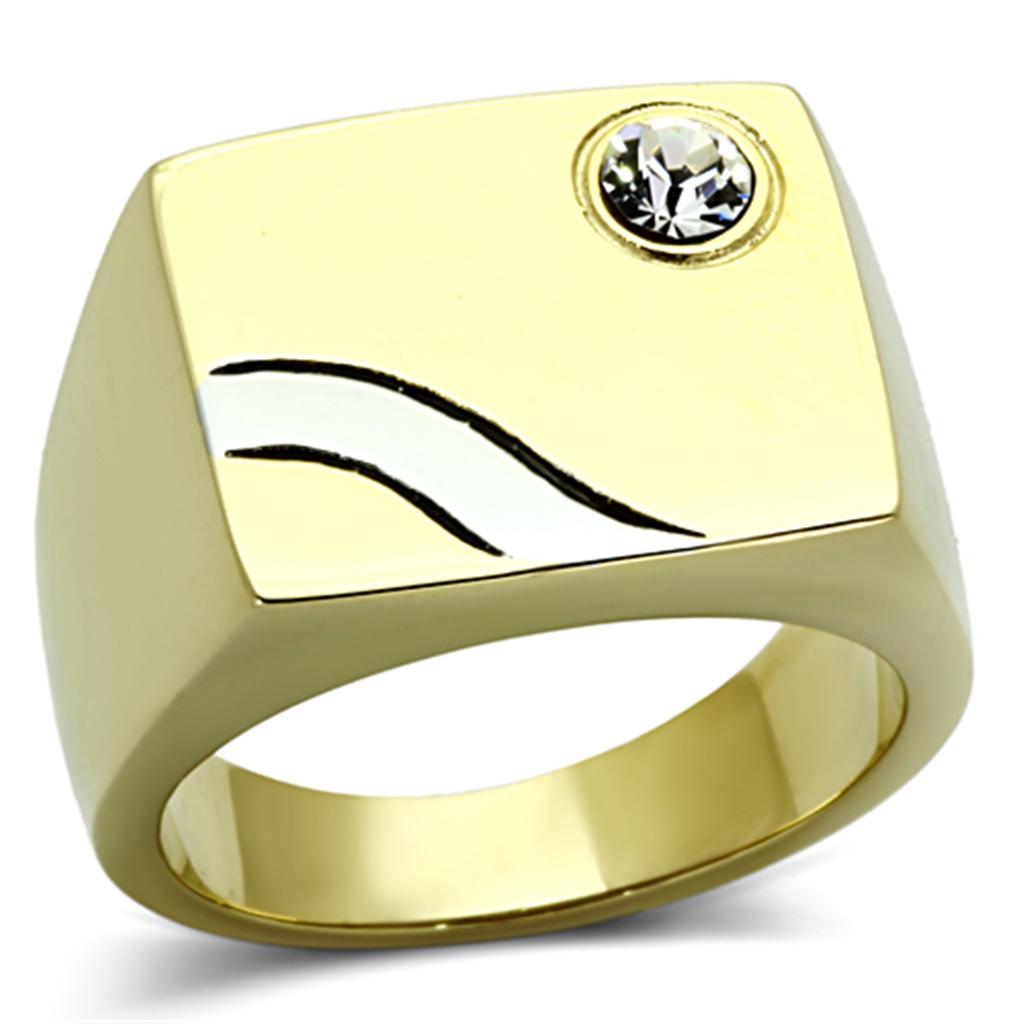 JCE1186 Two-Tone IP Gold (Ion Plating) Stainless Steel Ring with Top Grade Crystal  in Clear