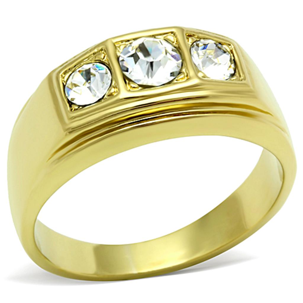 JCE119G IP Gold(Ion Plating) Stainless Steel Ring with Top Grade Crystal  in Clear
