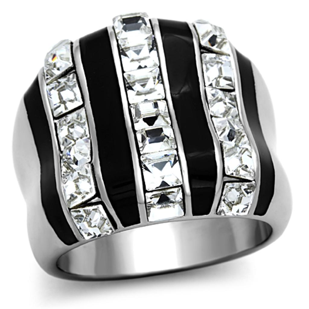 JCE1213 High polished (no plating) Stainless Steel Ring with Top Grade Crystal  in Clear