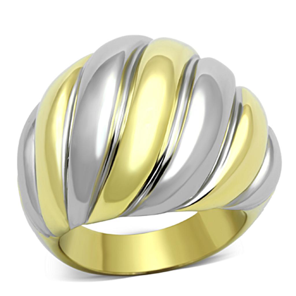 JCE1219 Two-Tone IP Gold (Ion Plating) Stainless Steel Ring with No Stone