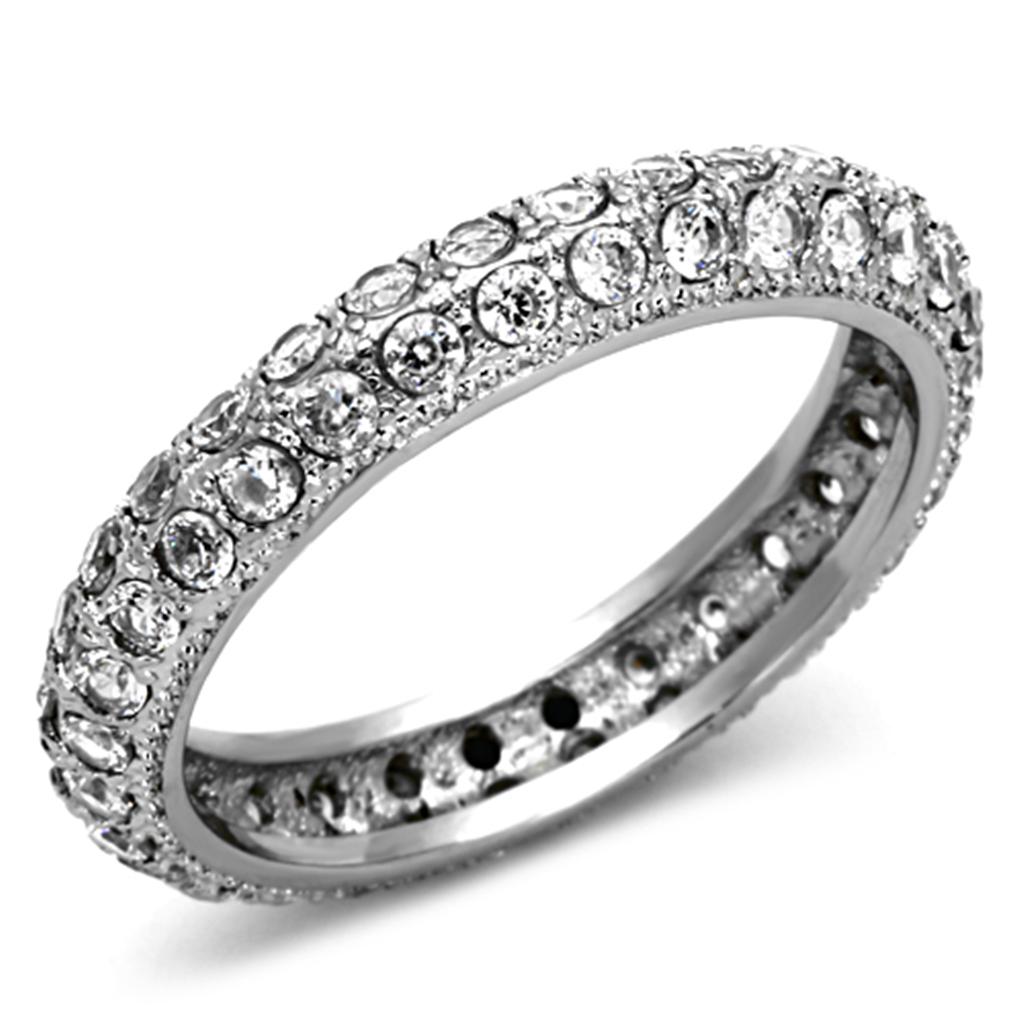 JCE1225 High polished (no plating) Stainless Steel Ring with AAA Grade CZ  in Clear