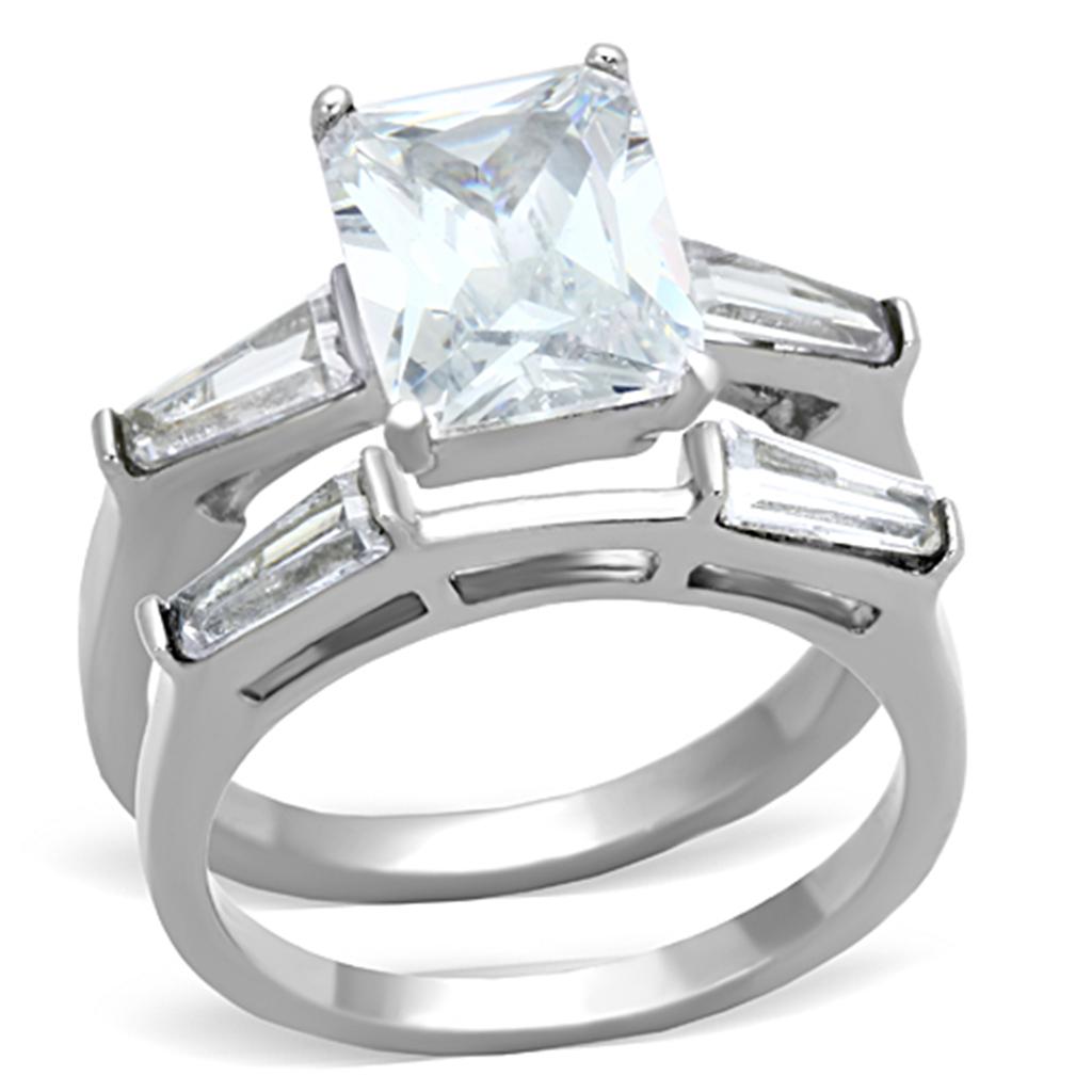 JCE1229 High polished (no plating) Stainless Steel Ring with AAA Grade CZ  in Clear
