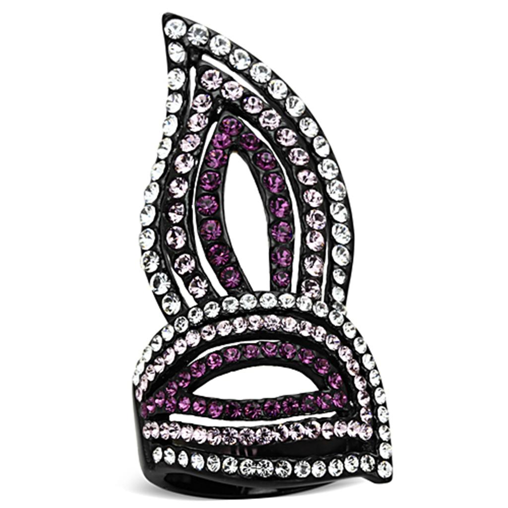 JCE1293 IP Black(Ion Plating) Stainless Steel Ring with Top Grade Crystal  in Multi Color