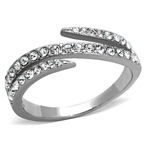 JCE1338 High polished (no plating) Stainless Steel Ring with Top Grade Crystal  in Clear