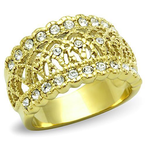 JCE1393 IP Gold(Ion Plating) Stainless Steel Ring with Top Grade Crystal  in Clear