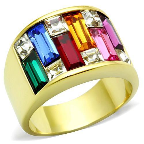 JCE1397 IP Gold(Ion Plating) Stainless Steel Ring with Top Grade Crystal  in Multi Color