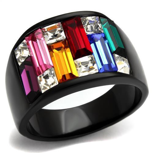 JCE1397J IP Black(Ion Plating) Stainless Steel Ring with Top Grade Crystal  in Multi Color