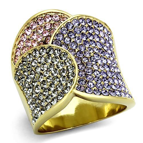 JCE1420 IP Gold(Ion Plating) Stainless Steel Ring with Top Grade Crystal  in Multi Color