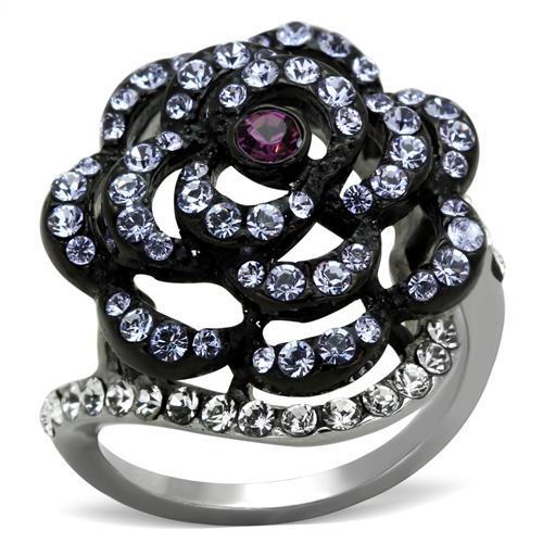 JCE1422 Two-Tone IP Black Stainless Steel Ring with Top Grade Crystal  in Amethyst