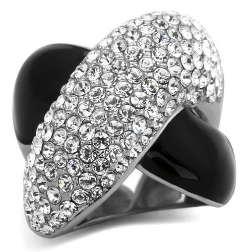 JCE1427 High polished (no plating) Stainless Steel Ring with Top Grade Crystal  in Clear
