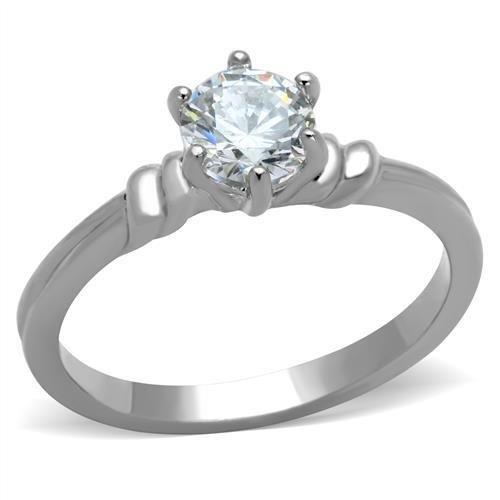 JCE1431 High polished (no plating) Stainless Steel Ring with AAA Grade CZ  in Clear