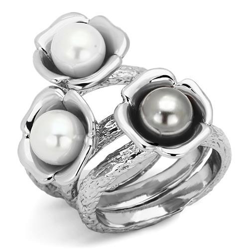 JCE1449 High polished (no plating) Stainless Steel Ring with Synthetic Pearl in Multi Color