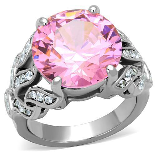 JCE1512 High polished (no plating) Stainless Steel Ring with AAA Grade CZ  in Rose