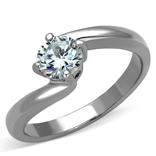 JCE1543 High polished (no plating) Stainless Steel Ring with AAA Grade CZ  in Clear