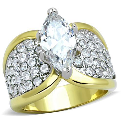 JCE1548 Two-Tone IP Gold (Ion Plating) Stainless Steel Ring with AAA Grade CZ  in Clear