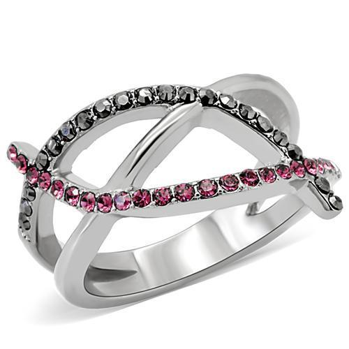JCE156 High polished (no plating) Stainless Steel Ring with Top Grade Crystal  in Multi Color