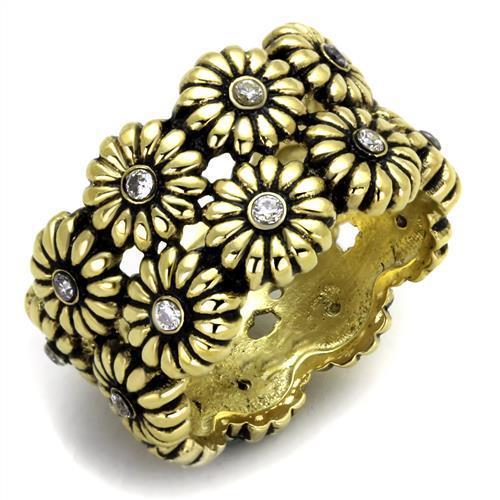 JCE1626 IP Gold(Ion Plating) Stainless Steel Ring with AAA Grade CZ  in Clear