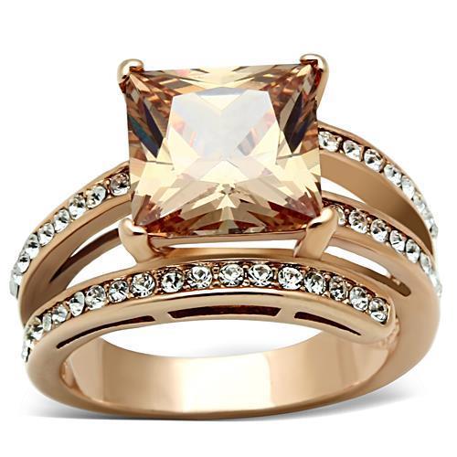 JCE1665 IP Rose Gold(Ion Plating) Stainless Steel Ring with AAA Grade CZ  in Champagne