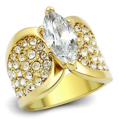 JCE1672 IP Gold(Ion Plating) Stainless Steel Ring with AAA Grade CZ  in Clear