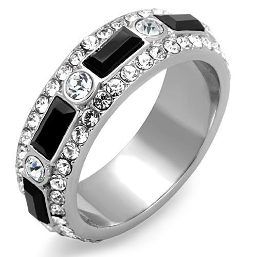 JCE1677 High polished (no plating) Stainless Steel Ring with Top Grade Crystal  in Jet