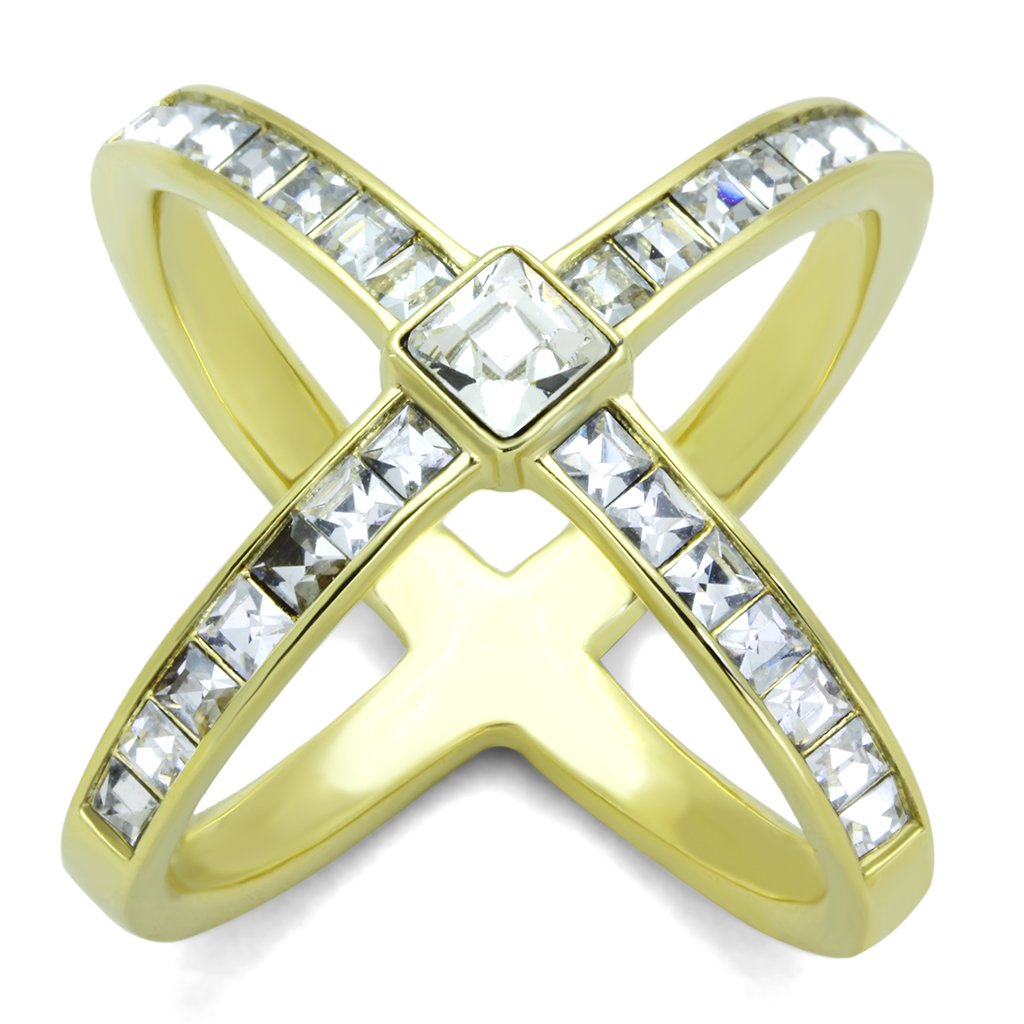 JCE1726 IP Gold(Ion Plating) Stainless Steel Ring with Top Grade Crystal  in Clear