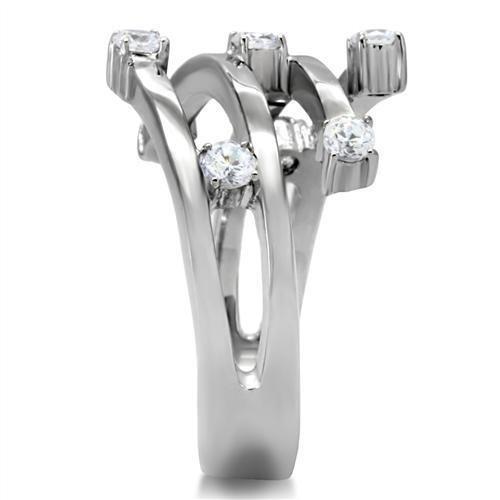 JCE173 High polished (no plating) Stainless Steel Ring with Top Grade Crystal  in Clear